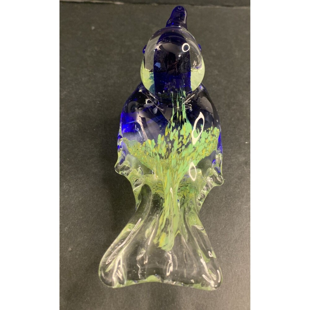 Art Glass Bird Paperweight Blue Green Yellow - Picture 3 of 6